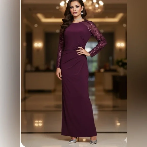 Jessica Howard Burgundy Long Sleeve Dress - Picture 1 of 11